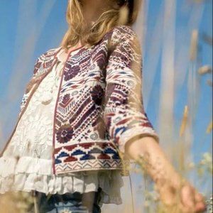 Anthro Greenwich Embroidered Open Front Jacket